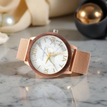 Zegarek Damski - Watch Aurora Rose - Eco-Friendly Rosegold & Walnut Luxury Timepiece